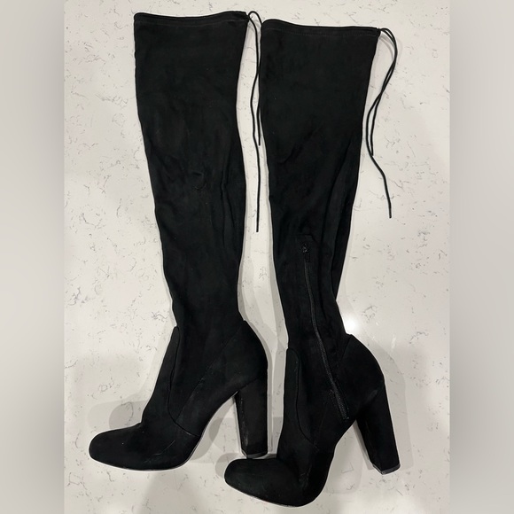 Lulus Black Suede Over the Knee Boots - Picture 2 of 6